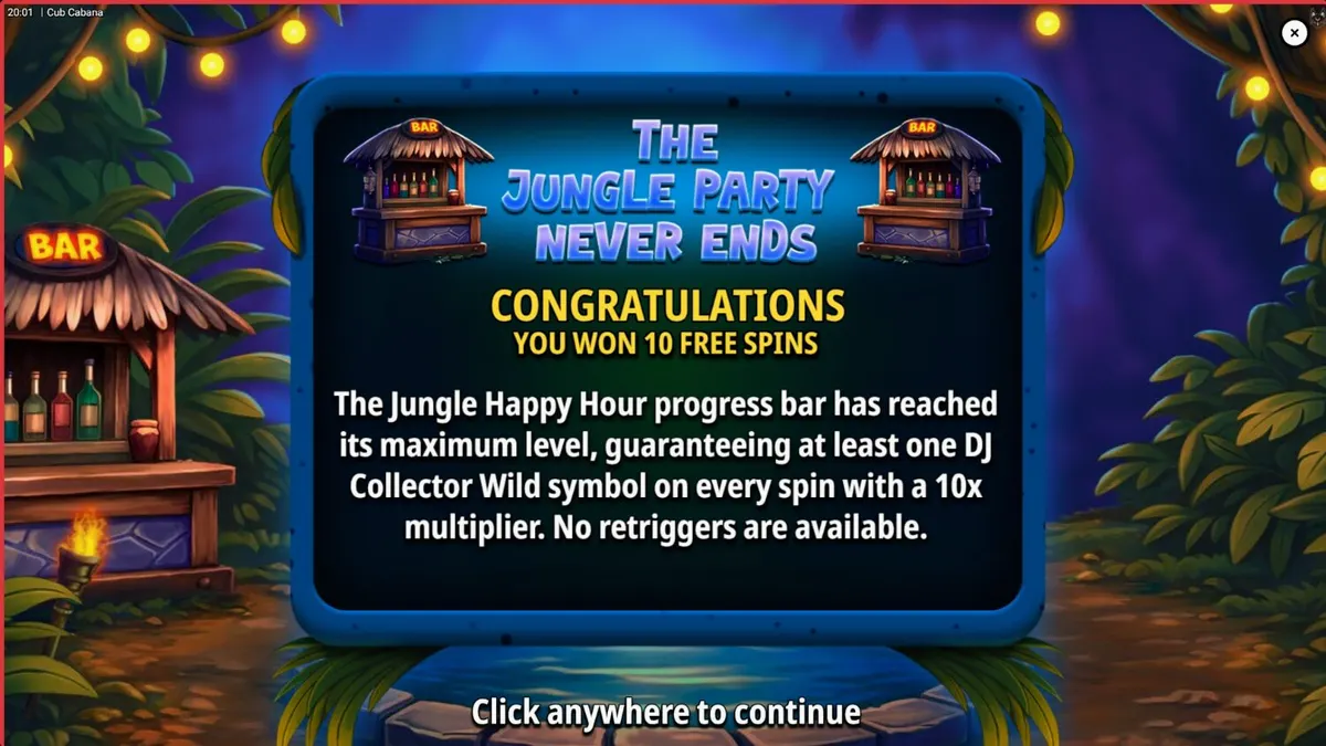 Giao diện trò chơi slot Cub Cabana với phong cách nhiệt đới rực rỡ